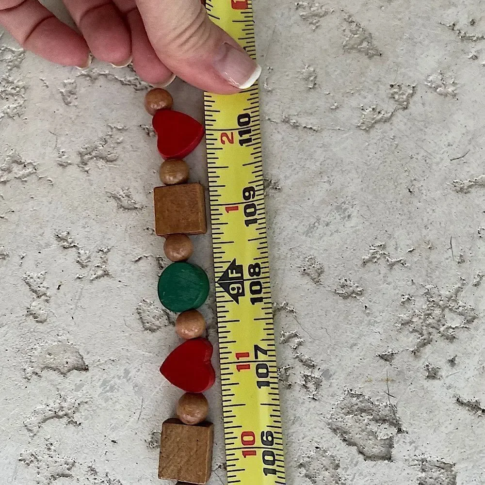 Vintage 9’2” Beaded Garland Red, Green & Natural Wood